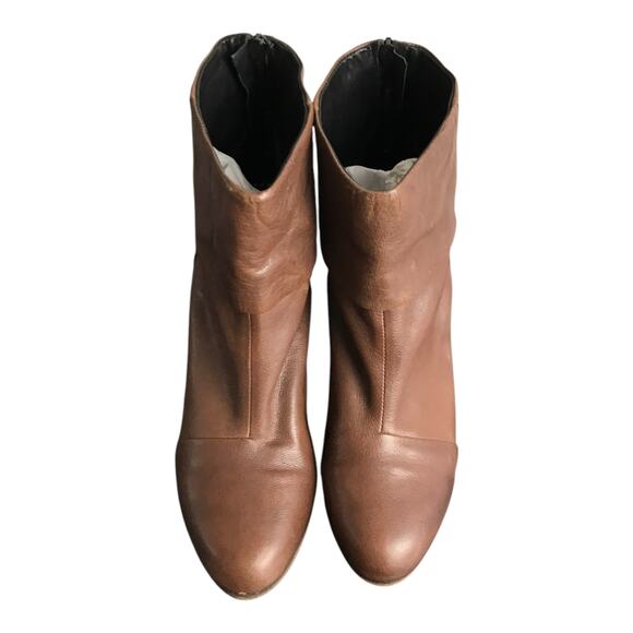Rag & Bone Newbury Booties Wns US9.5 E39 Brown Leather Back Zip 3.5" block Heels - Picture 6 of 7